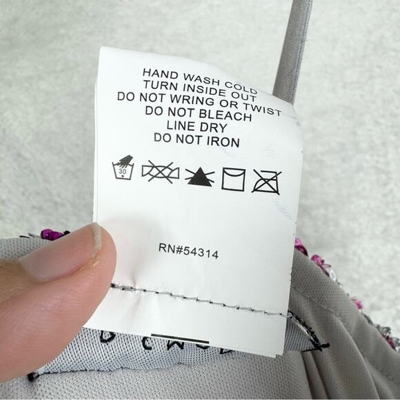 B Smart Full Length Sequined Floral Formal Prom Dress Plunge Form Fitting 3/4 - Picture 8 of 11